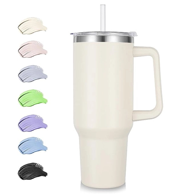 40 oz Tumbler with Handle and Straw, Insulated Stainless Steel